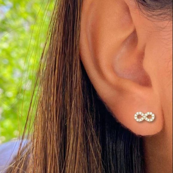 Authentic 14K Solid Gold 8x4mm Delicate Infinity Eternal Love Stud Earrings - Picture 2 of 4